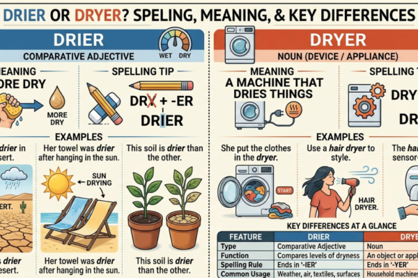 Drier or Dryer? Meaning, Spelling, and Key Differences
