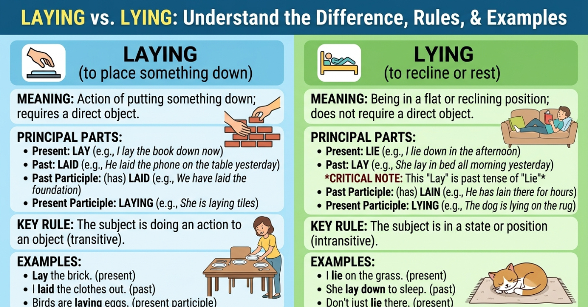 Laying vs. Lying: Difference, Rules & Examples