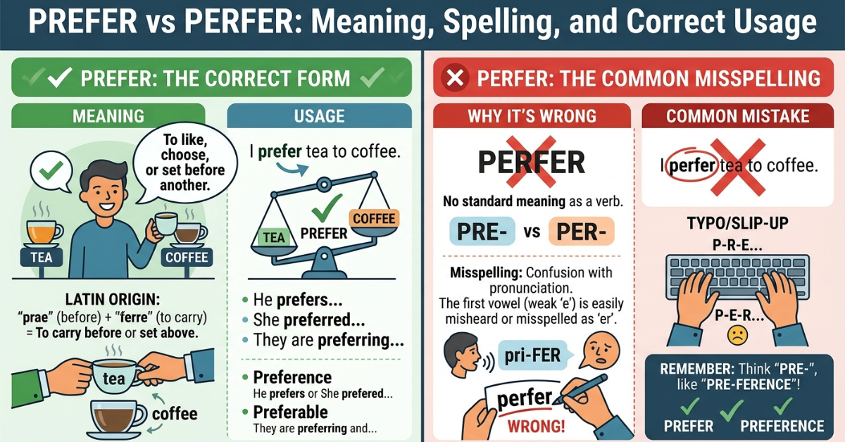 Prefer vs Perfer: Meaning, Spelling, and Correct Usage